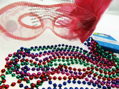 Mardi Gras Eye Mask & Necklaces Costume Mascaraed Parade New Orleans Pink Party