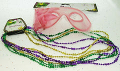 Mardi Gras Eye Mask & Necklaces Costume Mascaraed Parade New Orleans Party pink
