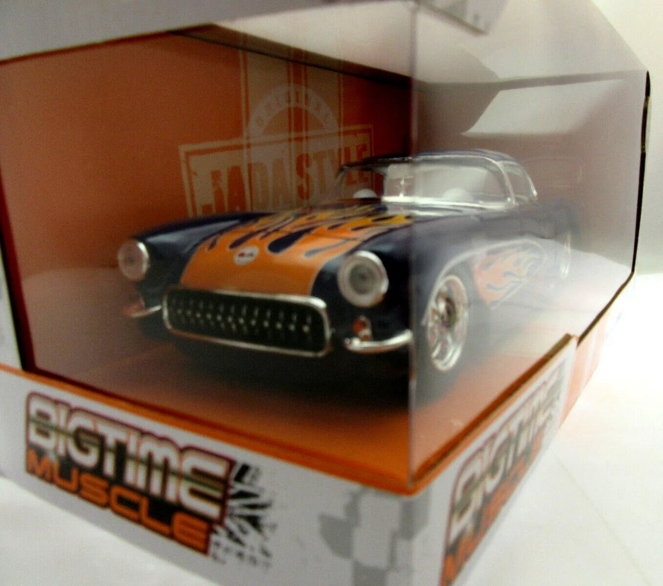 1957 Chevrolet Corvette Blue with Flames Metal Die Cast Car 1:24